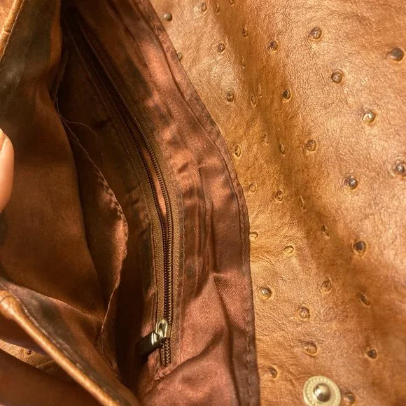 Etui Ostrich Embossed Leather Clutch in Tan - Picture 5 of 10